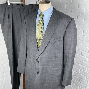 Joseph Scafidi Suit Men 49/42W x 30L Gray Blue Plaid Bespoke Classic‎ USA VTG